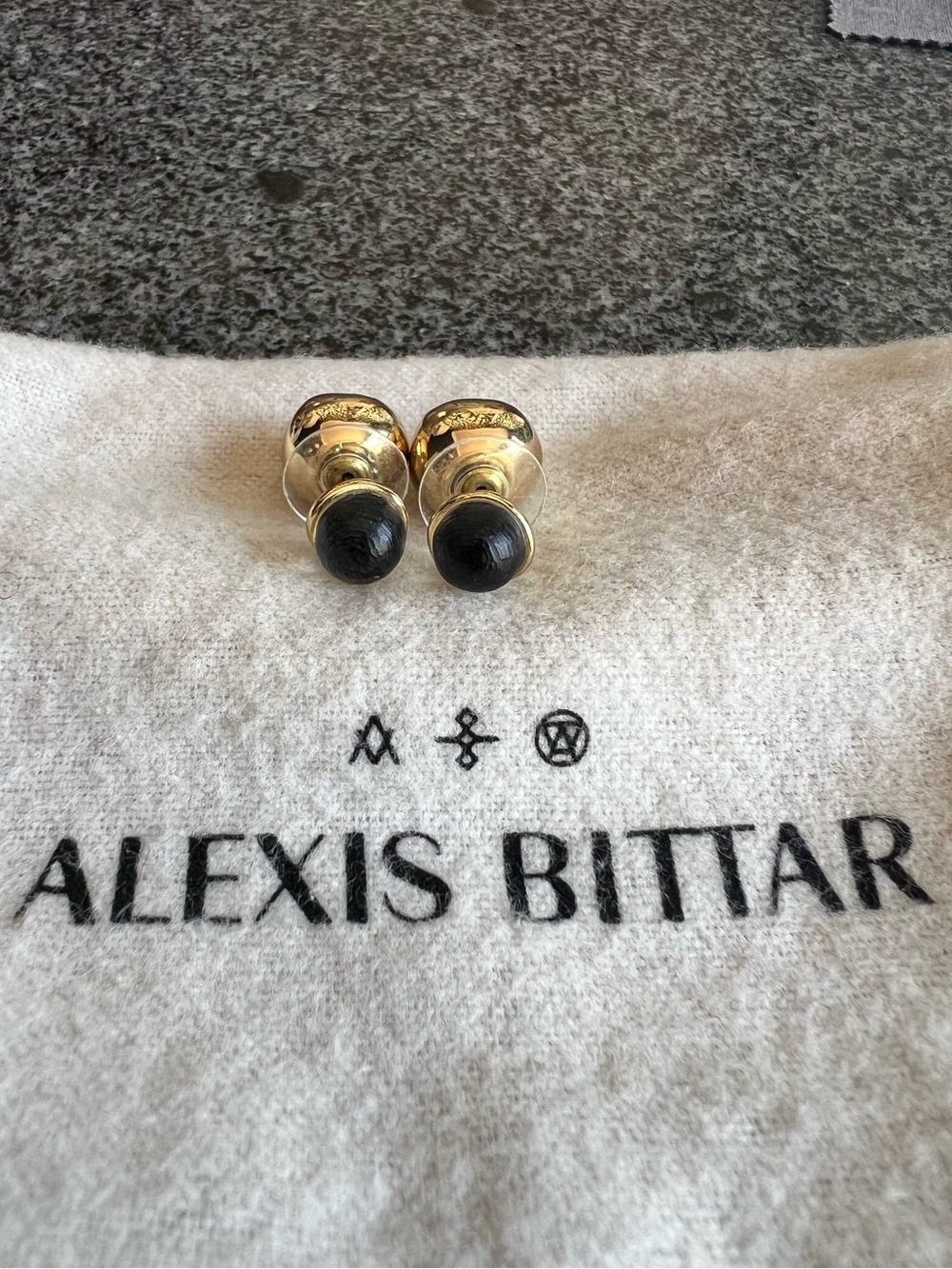 Rare Alexis Bittar Black Liquid Lucite front-back stud earrings